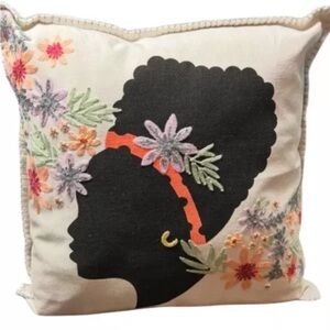 THRO African American Woman Embroidered Decorative Accent Pillow New with Tags